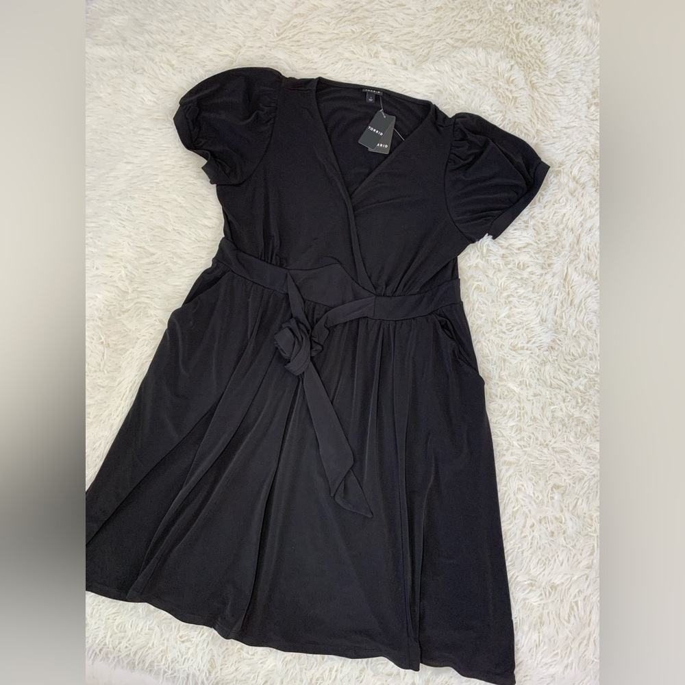 Torrid Mini Studio Knit Surplice Dress black, plus size, 1X, 14-16 - Picture 6 of 14